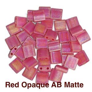 As Low As $2 Red Opaque AB Matte Miyuki Tila Square Two Hole Beads 5mmx5mm (40)